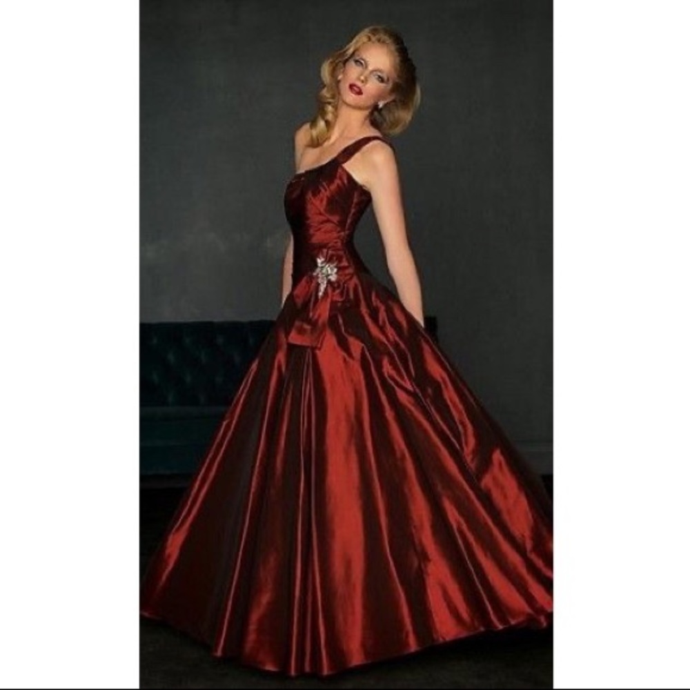 Evenings by Allure Red One Shoulder Ball Gown
